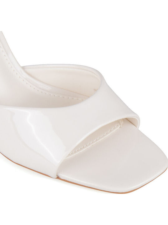 Mules In Patent Leather With High Heel In Beige Colour