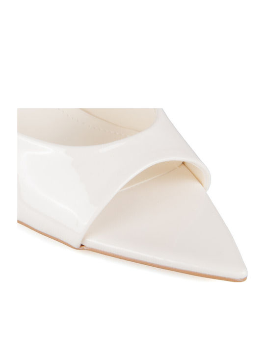 Patent Leather Mules With High Heel In Beige Colour