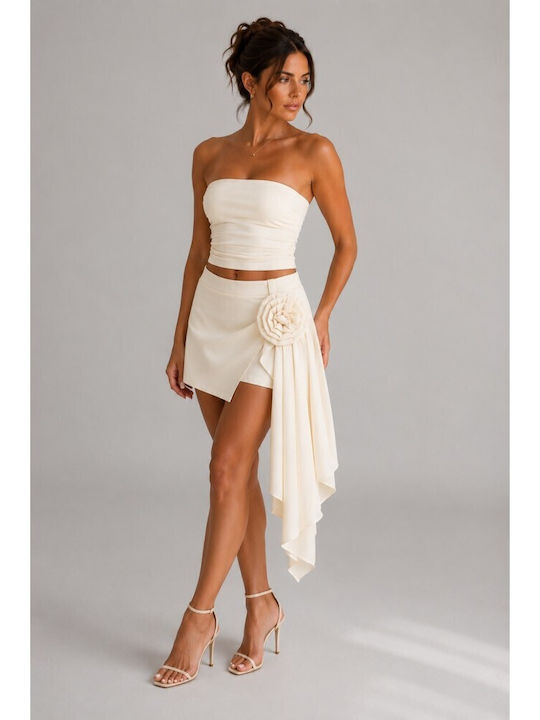 Women's Satin Skorts Floral Cream