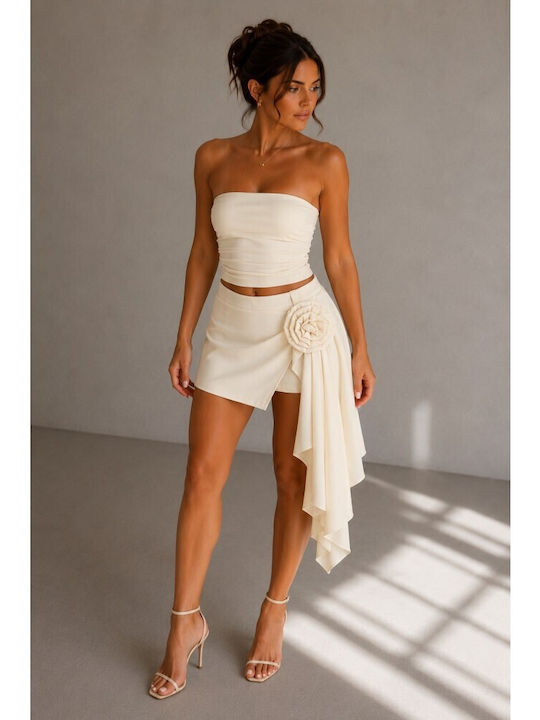 Women's Satin Skorts Floral Cream