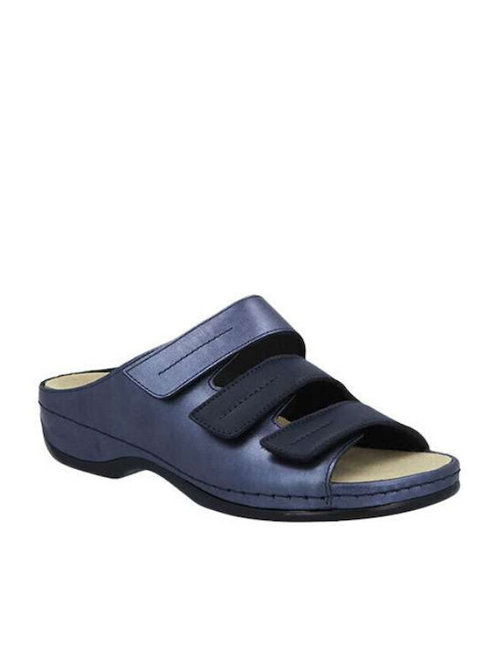 Andrea Leather Women's Anatomic Blue Flat Sandals