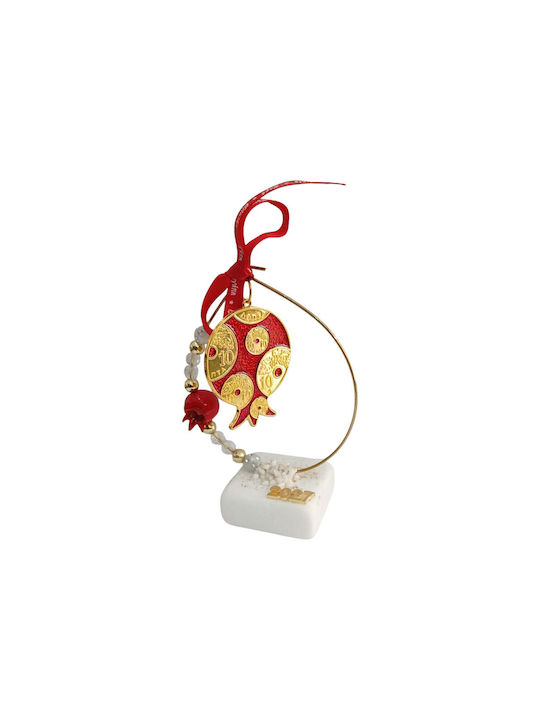 Kalliopi Silver Tabletop New Year's Lucky Charm Red Pomegranate Made of Stone 2027 5x13cm