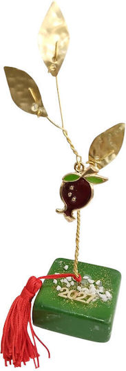 Kalliopi Silver Tabletop New Year's Lucky Charm Green Pomegranate Made of Stone 2027 5x5cm