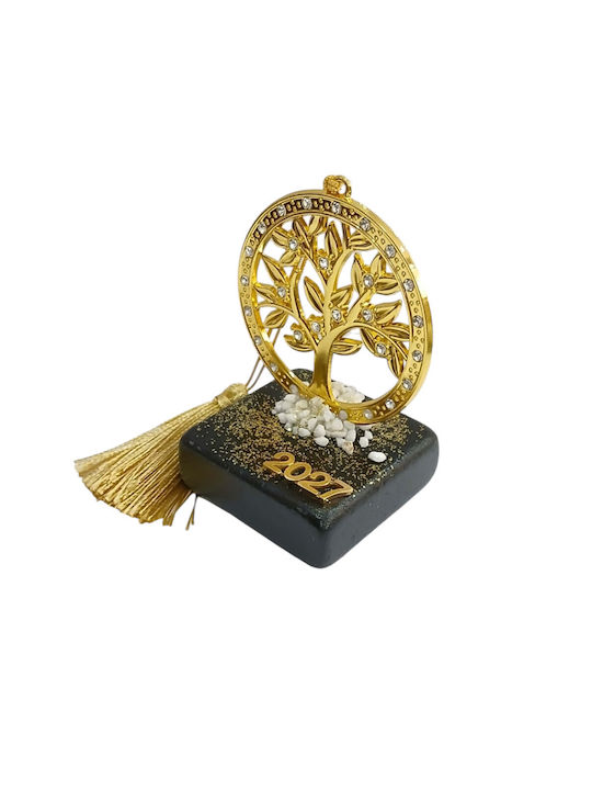 Kalliopi Silver Handmade Tabletop New Year's Lucky Charm Little Black Tree Made of Stone 2027 5x9cm