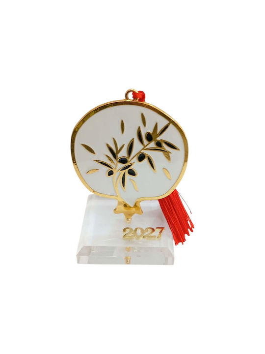 Kalliopi Silver Tabletop New Year's Lucky Charm Pomegranate White Made of Plexiglass 2027 5x10cm