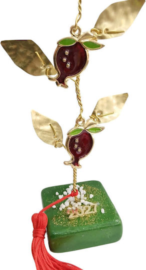 Kalliopi Silver Tabletop New Year's Lucky Charm Green Pomegranate Made of Stone 2027 5x5cm