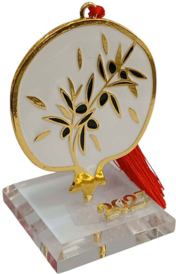 Kalliopi Silver Tabletop New Year's Lucky Charm Pomegranate White Made of Plexiglass 2027 5x10cm