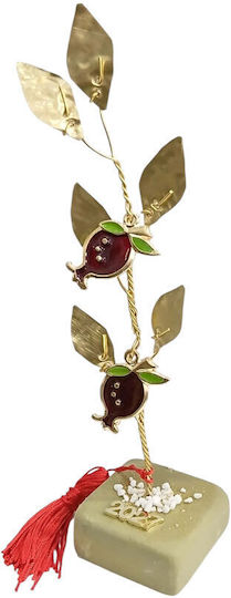 Kalliopi Silver Tabletop New Year's Lucky Charm Green Pomegranate Stone 2027 5x5cm