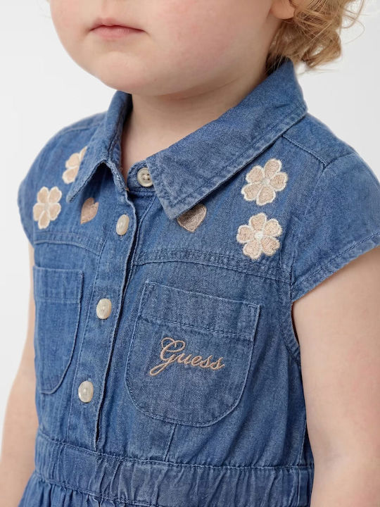 Kinderkleid Kurzärmelig Denim Set mit Slip Slub Denim