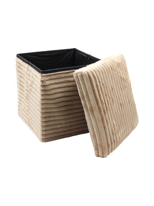 Living Room Stools Collapsible With Storage Space Upholstered In Beige Fabric 30x30x30cm