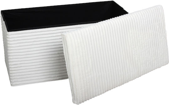 Collapsible Bench Stool With Storage Space Upholstered With White Fabric 76x38x38cm