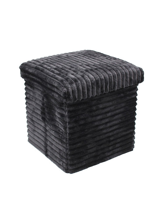 Living Room Stools Collapsible With Storage Space Upholstered In Black Fabric 30x30x30cm
