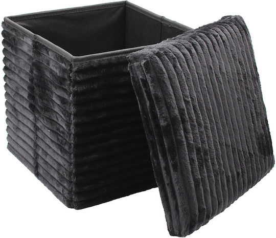 Living Room Stools Collapsible With Storage Space Upholstered In Black Fabric 30x30x30cm