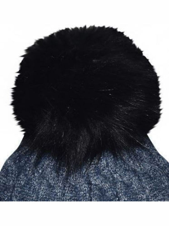 Pom Pom Beanie Căciulă Tricotată Pentru Femei Albastră