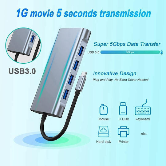 Dahua USB-C Docking Station with HDMI 4K PD Ethernet Grey (da11in1)