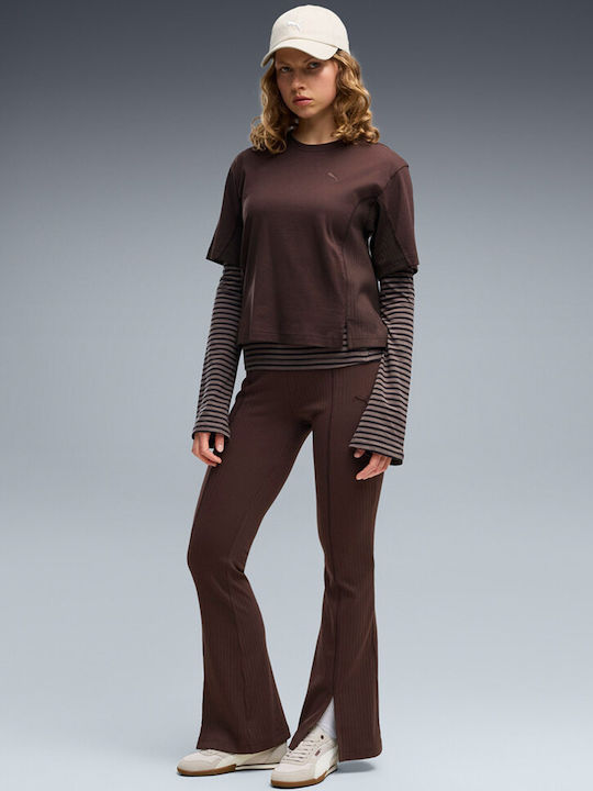 Rib Täglich Damen Leggings Hohe Taille Braune
