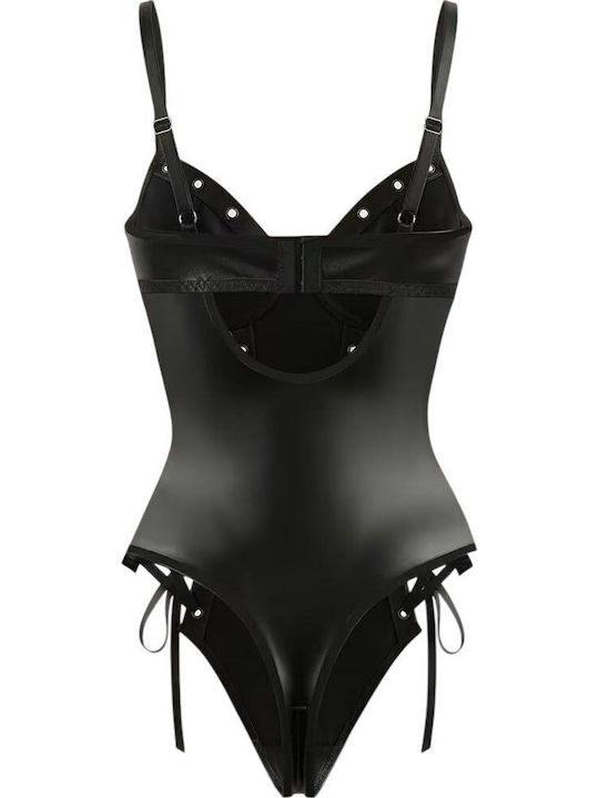 Black Leather Bodysuit Laces Annamu A-1202