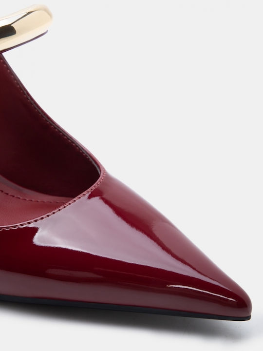 Patent Leather Mules With High Heel In Burgundy Colour