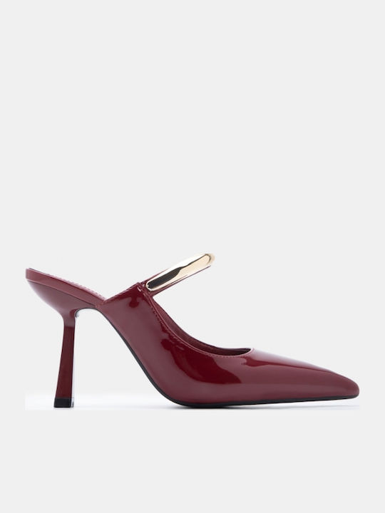 Patent Leather Mules With High Heel In Burgundy Colour
