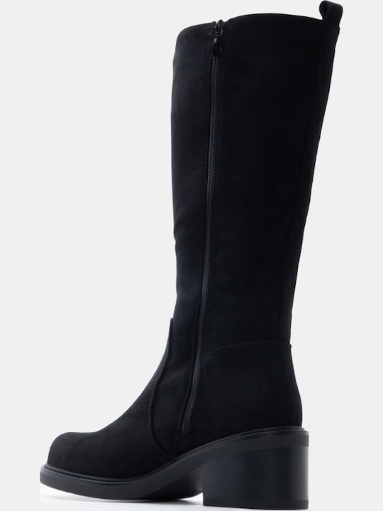 Wildleder Damenstiefel mit mittlerem Absatz Schwarz
