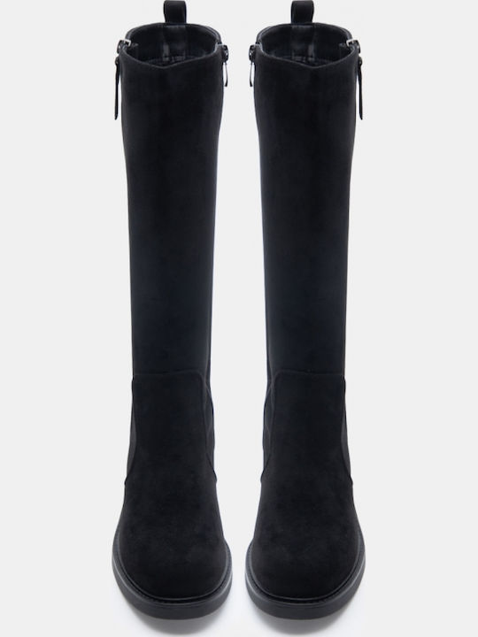 Wildleder Damenstiefel mit mittlerem Absatz Schwarz