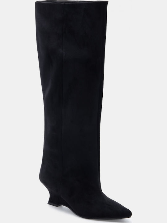 Suede Women's Boots with Mid Heel Black