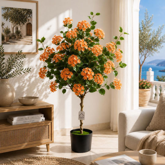 Hortensia Artificială Portocalie Plantă În Ghiveci 140cm 88325-3