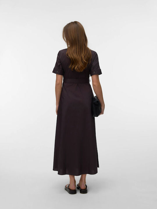 Summer Midi Shirt Dress Brown