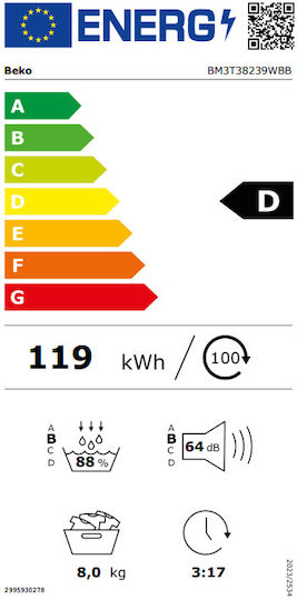 Beko BM3T38239WBB Στεγνωτήριο 8kg με Αντλία Θερμότητας