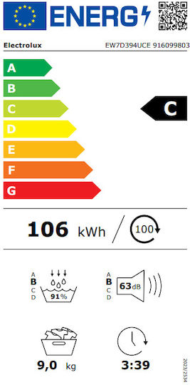 Electrolux EW7D394UCE Στεγνωτήριο 9kg με Αντλία Θερμότητας
