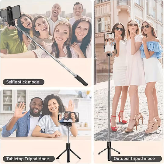 Teleskopischer Selfie-Stick 3-in-1 Handy-Stative Bluetooth-Fernbedienung Drehung 360° Schwarz