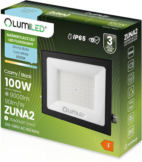 LED Flutlichter Zuna2 100w 9000lm 6500k Ip65 Schwarzer phosphorierter