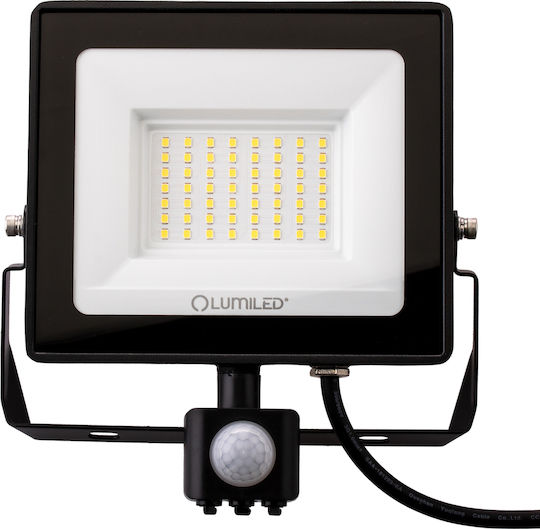 LED Flood Light Zuna2 50W 4500lm 4000K IP44 Black Motion Sensor Lumiled