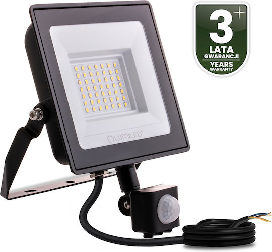 Proiector Led Zuna2 50w 4500lm 6500k Ip44 Negru Senzor de Mișcare Lumiled