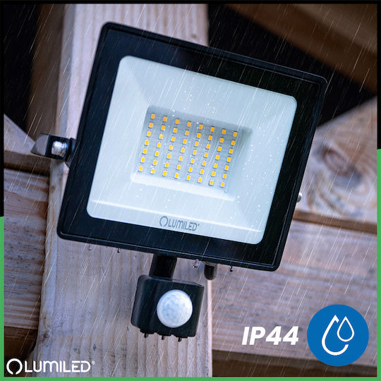 LED Flood Light Zuna2 50W 4500lm 4000K IP44 Black Motion Sensor Lumiled