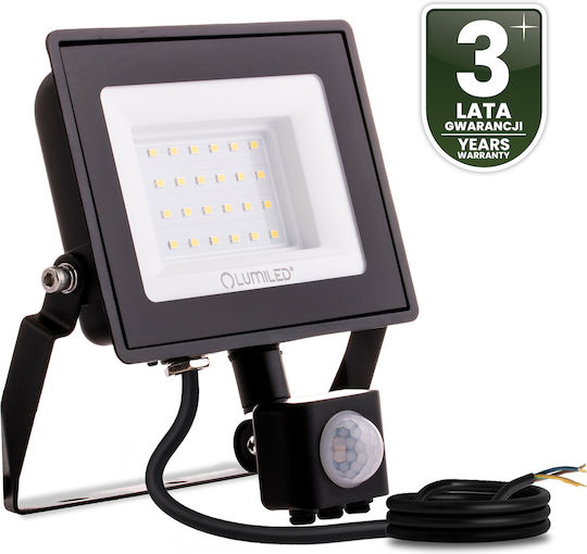 LED Прожектор Zuna2 30W 2700Lm 4000K IP44 Черен Сензор за Движение Lumiled