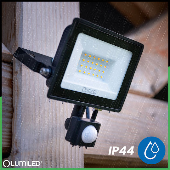 LED Прожектор Zuna2 30W 2700Lm 4000K IP44 Черен Сензор за Движение Lumiled