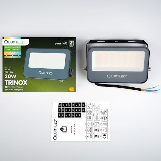 Proiector LED Trinox 30W 3300lm CCT IP66 Gri Lumiled