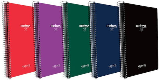 Metron Spiral Ruled Notebook 120 Paper Sheets 4 Subjects (Miscellaneous Colours)