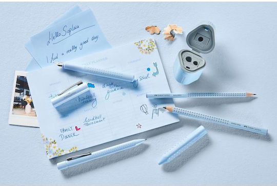 Faber-Castell Grip 2001 Set mit 3 Bleistiften mit Spachtel und Radiergummi Hellblau