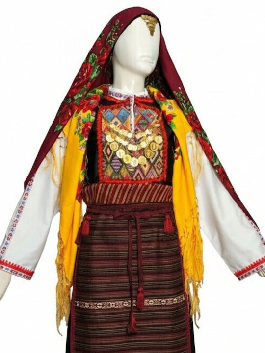 Thrace Woman Traditional Costume with Scarf with 3 Rows Necklace