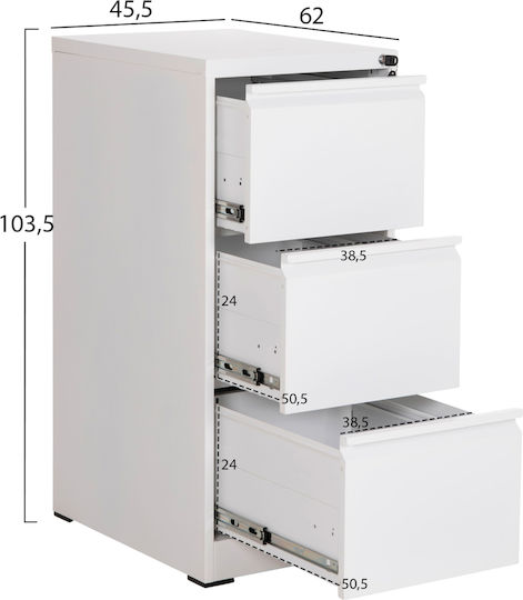Office Metal Drawer Sider 45.5x62x103.5cm