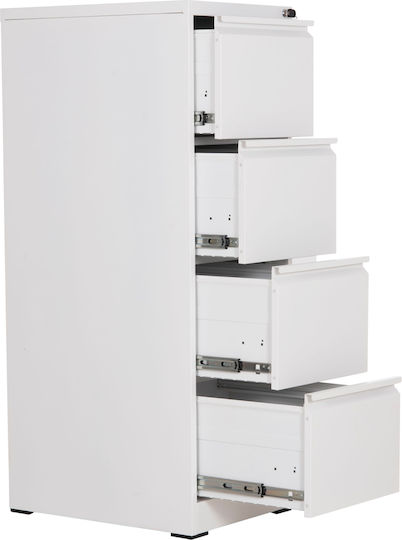Office Storage Drawer Sider Metal with Lock White 45.6x62x134cm