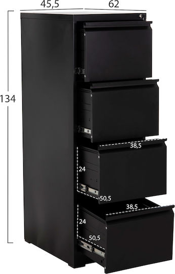 Büroaufbewahrungsschublade Metall Sider mit Schloss & 4 Schubladen 45,6x62x134cm
