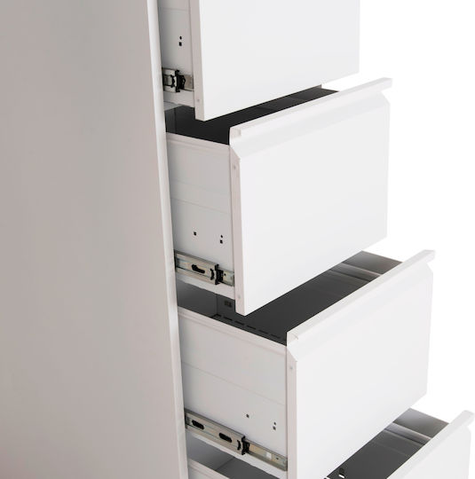 Office Storage Drawer Sider Metal with Lock White 45.6x62x134cm