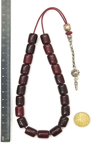 Roloi Komboloi Worry Beads with 21 Beads Made of Resin Length 30cm Burgundy