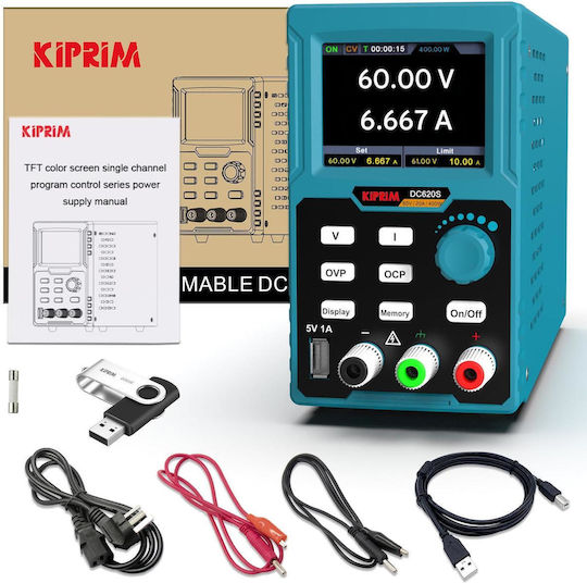 Kiprim Dc620s Programmable Laboratory Power Supply Adjustable Dc Source 0-60v 0-20a Max 400w Usb Interface Usb Stick Software Included Digital Display Ovp Ocp Protection Workshop Testing Electronics Black
