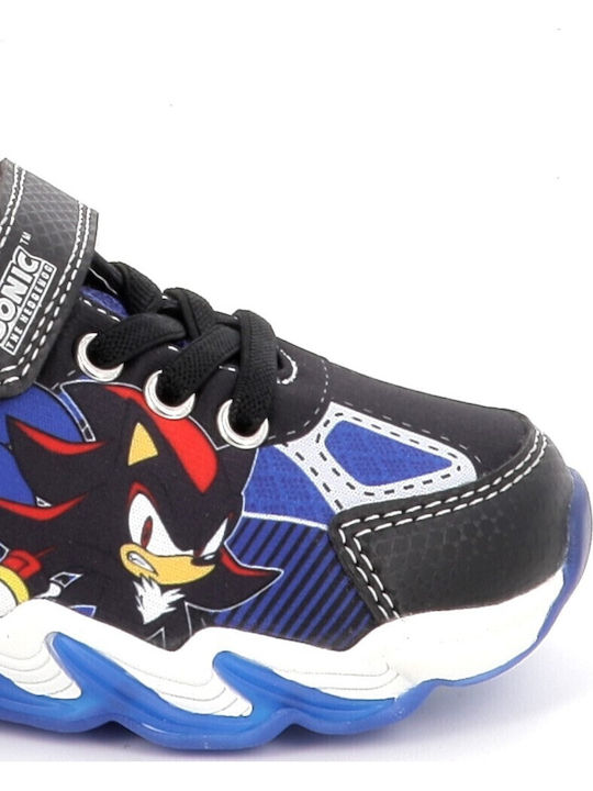 Kids Sneakers with Hoop & Loop Closure and Lights Black