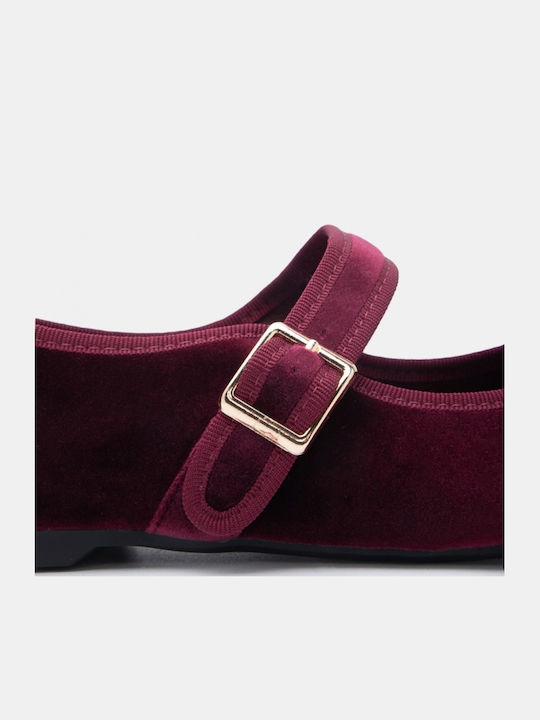 Damen Ballerinas Mit Riemen in Burgundisch Farbe
