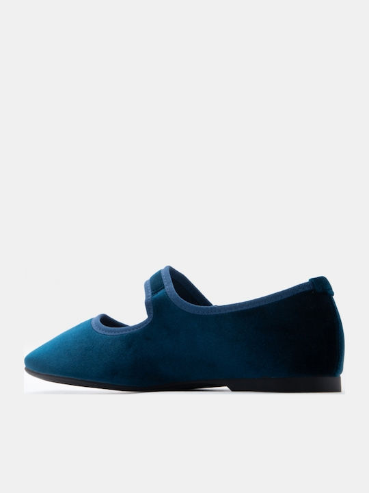 Damen Ballerinas Spitz zulaufend Mit Riemen in Marineblau Farbe